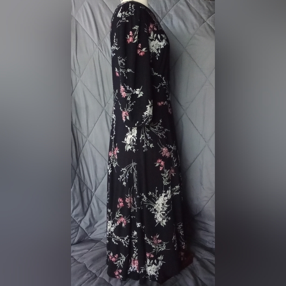 Ralph Lauren Black Floral 3/4 Length Sleeves Midi Sheath Dress Flower Pattern - Picture 8 of 16